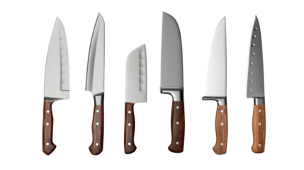 Set of kitchen knives isolated on white background