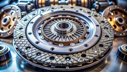 Fototapeta premium Close up of clutch plate disk and basket used in automotive repairs, auto parts, clutch plate, clutch disk, clutch basket