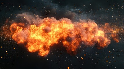 Fire on black background. Yellow and orange flame, fiery background