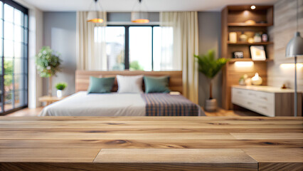 Table Top And Blurred Bedroom