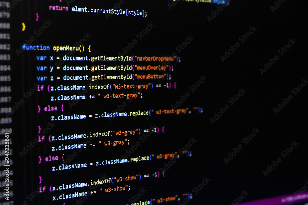 Fototapete programming code abstract screen of software developer. computer script