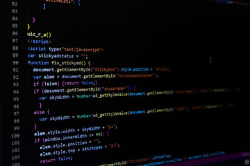 Software source code. Programming code. Programming code on computer screen. Developer working on program codes in office. Source code