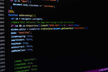 Programming code abstract screen of software developer. Computer script
