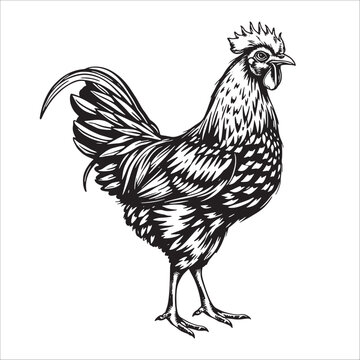recommend clip art: Hand drawn rooster. Black and white vector illustration.