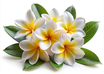 Fototapeta premium Tropical White Rangipani plumeria Spa Flowers isolated on white background, Clipping path