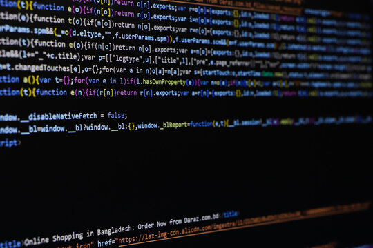 Software source code. Programming code. Programming code on computer screen. Developer working on program codes in office. Source code