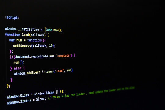 Software source code. Programming code. Programming code on computer screen. Developer working on program codes in office. Source code