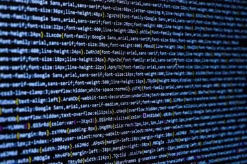 Software source code. Programming code. Programming code on computer screen. Developer working on...