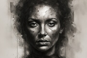 Charcoal Textured Portrait with Somber and Spectral Paper Merging