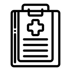 Medical health record icon in line style, suitable as a symbol regarding patient medical history data, healthcare services, patient diagnosis data, and infographics about health examinations.