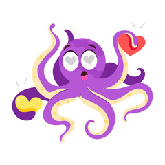 Comic style mascot of valentine octopus with hearts 

