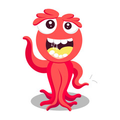 Cartoon style sticker of octopus cartoon with happy expressions 

