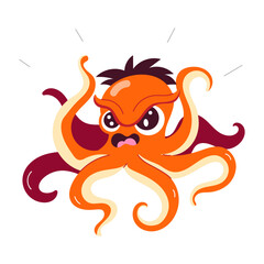 Cartoon style sticker of angry octopus 

