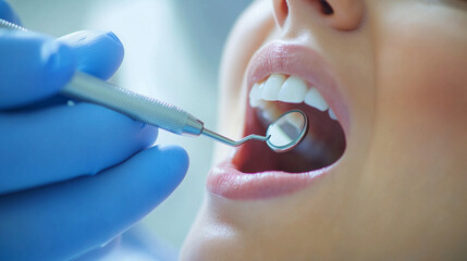 A female dentist and oral specialist is cleaning the teeth of an adult patient using ultrasonic equipment, Ai generated Images