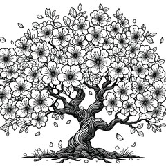 A large cherry blossom tree with big, easy-to-color flowers