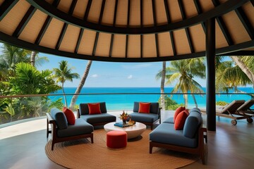 Obraz premium Modern Lounge Design Featuring Expansive Tropical Views