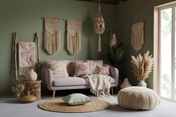Tranquil Interior Mockup in a Cozy Boho Space with Handcrafted Decor and Soft Accents