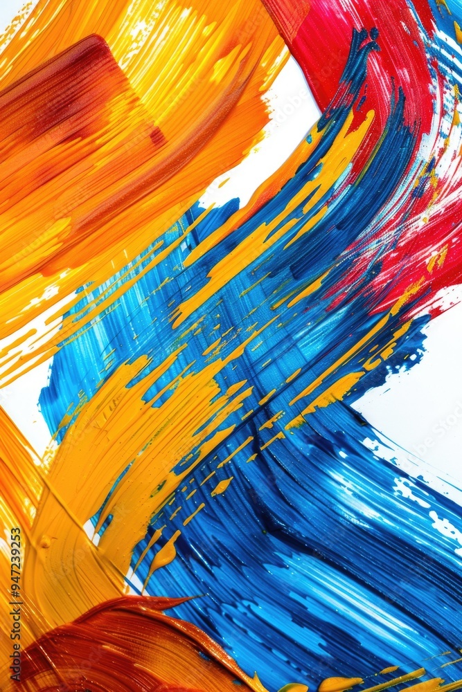 Poster a close-up view of a vibrant and colorful painting on a white background