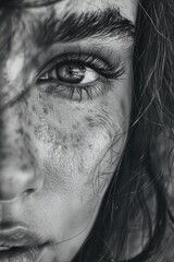 Fototapeta premium Close-up portrait of a woman with freckles, suitable for use in personal or professional projects