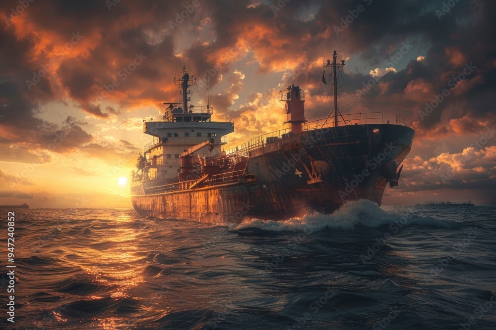 Poster a large ship sailing in the open ocean