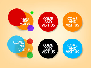 Visit us speech bubble communication label vector illustration. Icon, sign, symbol, sticker, logo, badge and banner design template.