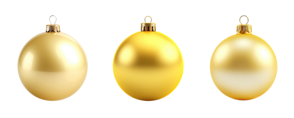 Gold colored Christmas balls isolated on transparent background