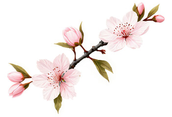 Obraz premium digital illustration of three delicate cherry blossoms with a soft pink hue and subtle gradients, each petal detailed with fine lines to suggest texture, set against a transparent background