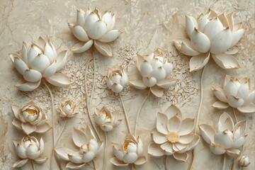 Collection nine white lotus flowers arranged symmetrical pattern