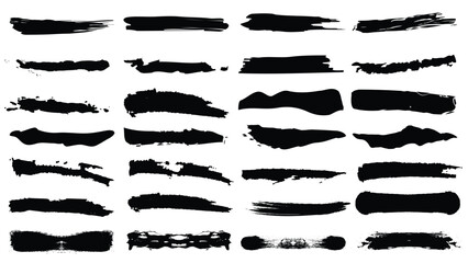 Grungy black paint brush strokes collection  isolated on white background