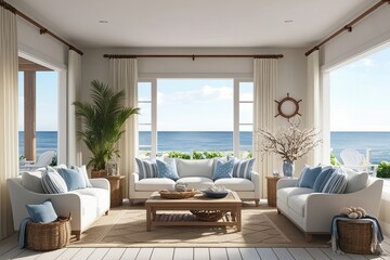 Inviting Coastal Interior Mockup Frame with Nautical Decor and Airy Style