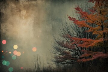 Ethereal Autumn Colors with Aged Texture and Vibrant Bokeh Effects