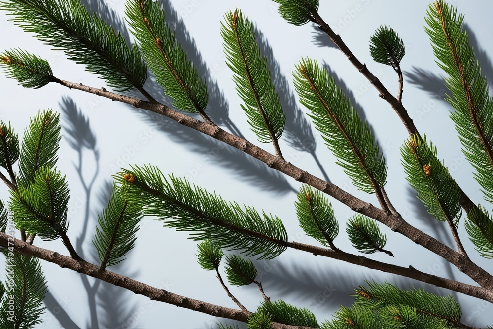Poster artistic pine tree branches with shadow filter fade on crystal-clear backgrounds