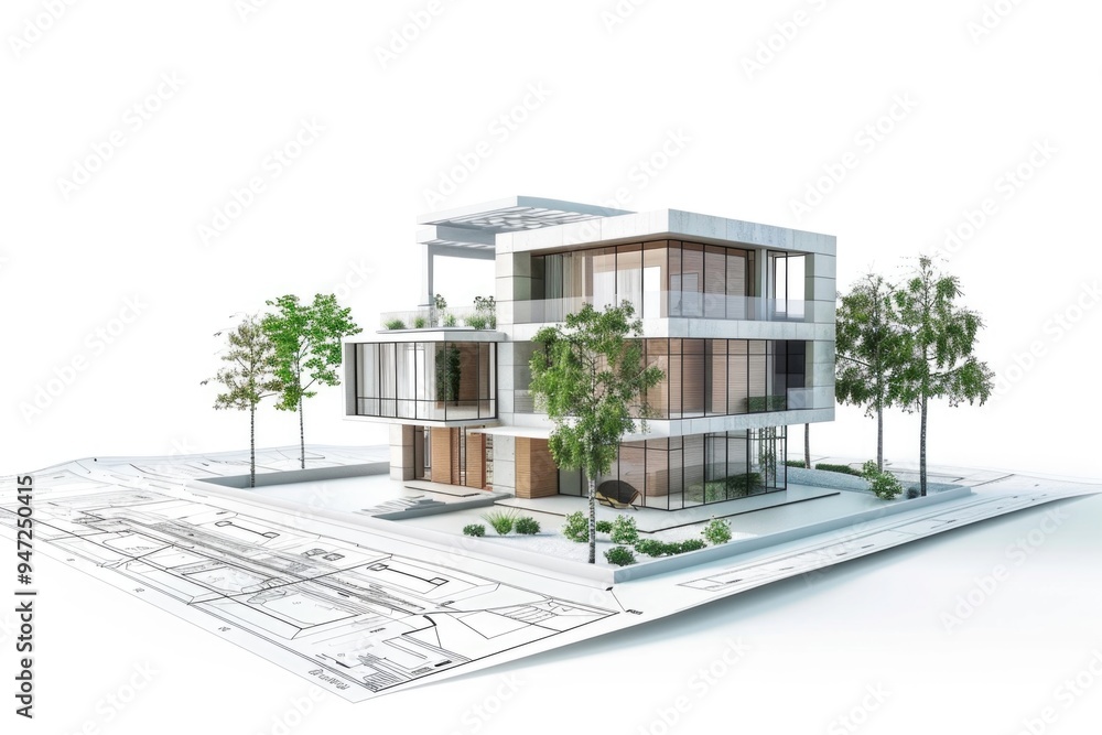 Poster A 3D rendering of a modern house design concept, ideal for architecture and real estate use