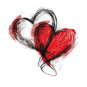 Pencil hand drawn scibble heart white background