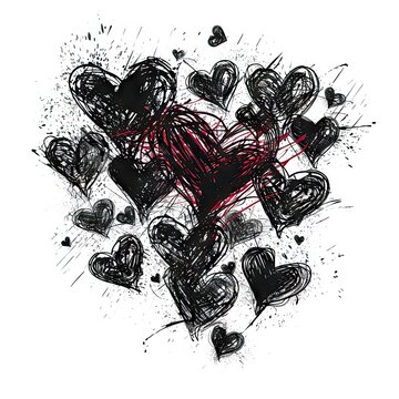 Pencil hand drawn scibble heart white background