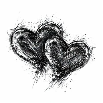 Pencil hand drawn scibble heart white background