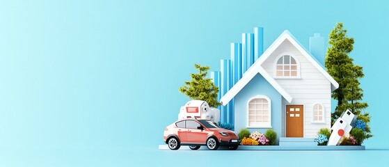 A vibrant illustration of a house with a car, representing home ownership and real estate investment opportunities.