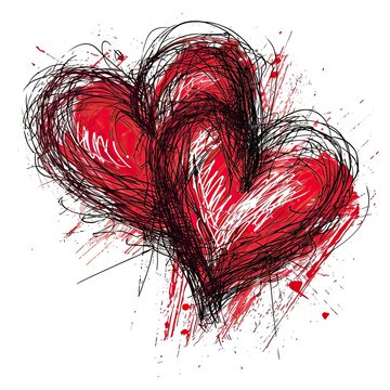 Pencil hand drawn scibble heart white background