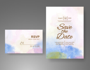 Wedding invitation with Abstract splashed watercolor background