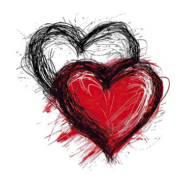 Pencil hand drawn scibble heart white background
