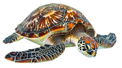 a sea turtle swimming isolated on a white background.
