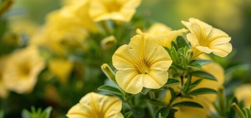 Fototapeta premium Close-up of Yellow Petunias in Bloom