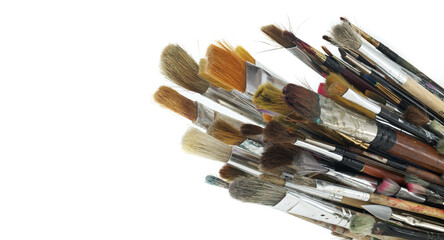 Fototapeta premium Paintbrushes varying sizes and bristle styles with wooden handles