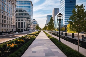 Fototapeta premium Enchanting Urban Walkway Next to Luxury Office Towers