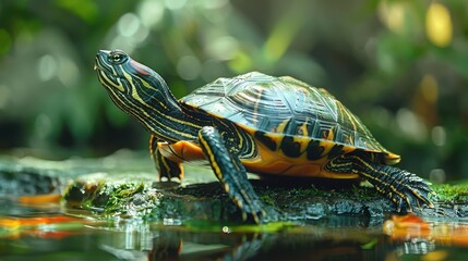 Obraz premium Nature's quiet beauty: a turtle walking in the jungle.