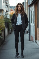 Obraz premium Sporty Street Style in Black Activewear