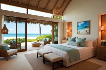 Serene Beachfront Bedroom Decor with Airy Design and Cozy Lighting