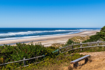 Tranquil bench along Oregon Coast, Oregon, USA