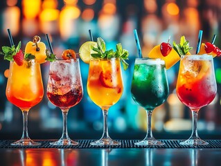 Vibrant Cocktails A row of colorful