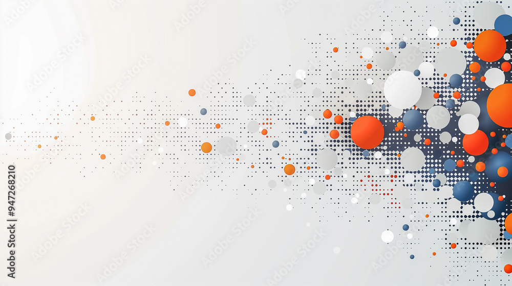 Poster abstract dotted design with gradient circles in orange, white, and blue..